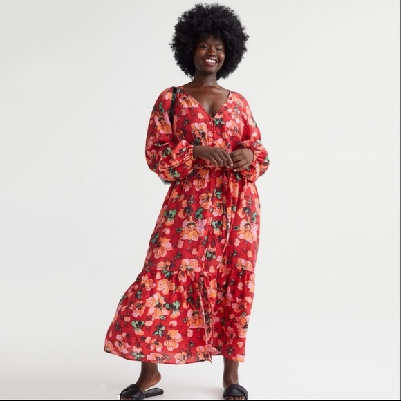 H&M TIE-BELT BALLOON-SLEEVED DRESS - Picture 8 of 9